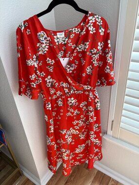 Jacqueline de Yong Red Floral Wrap Dress